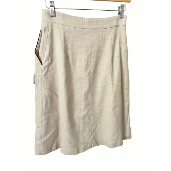 Eleventy Platinum Beige Linen Pleated Knee Length A-Line Skirt Size 2 - Picture 10 of 11